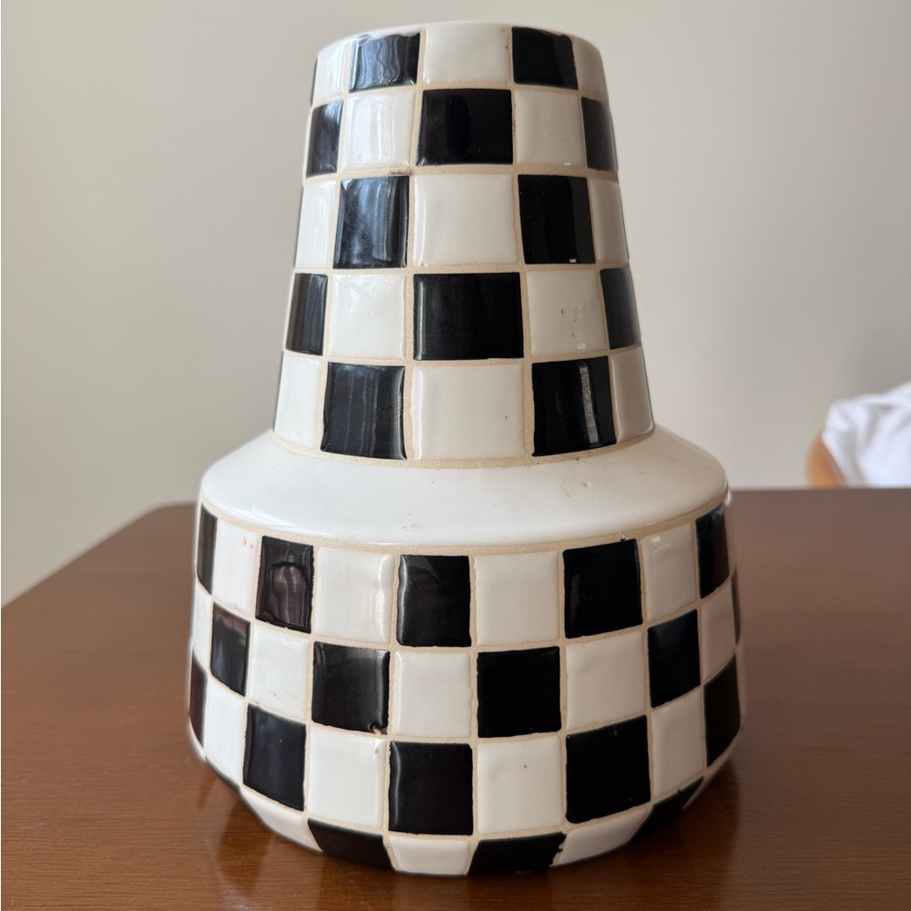 Black and White Checkered Art Deco Style Vase